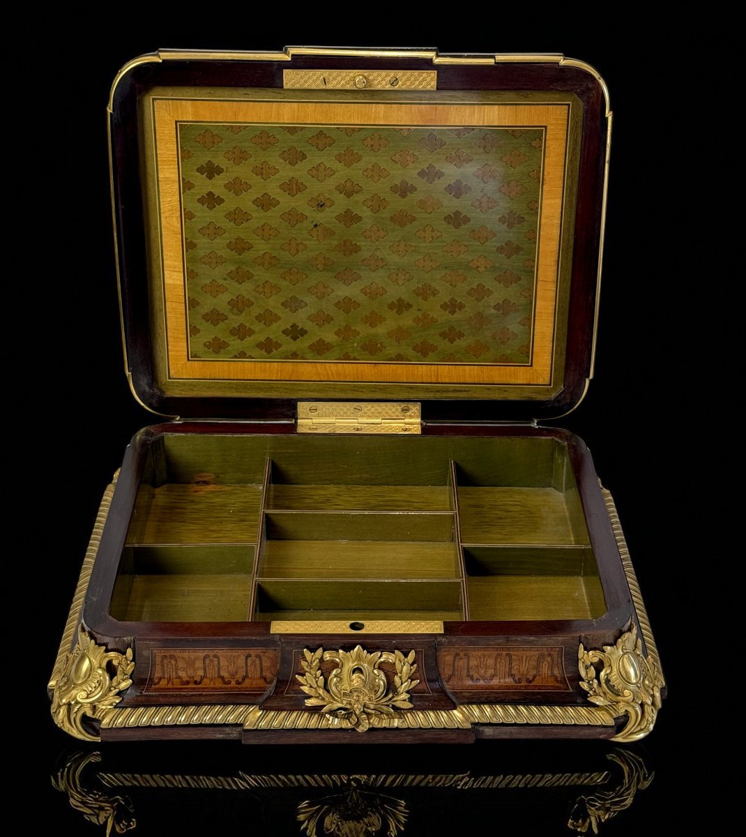 Box Attributed To "alphonse Giroux 1776-1848" In Marquetry Decorated With Bronze-photo-4