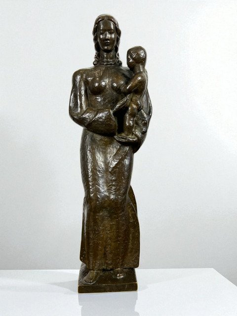 Ancient Patinated Bronze Representing The "virgin And Child" 42 Cm High-photo-4