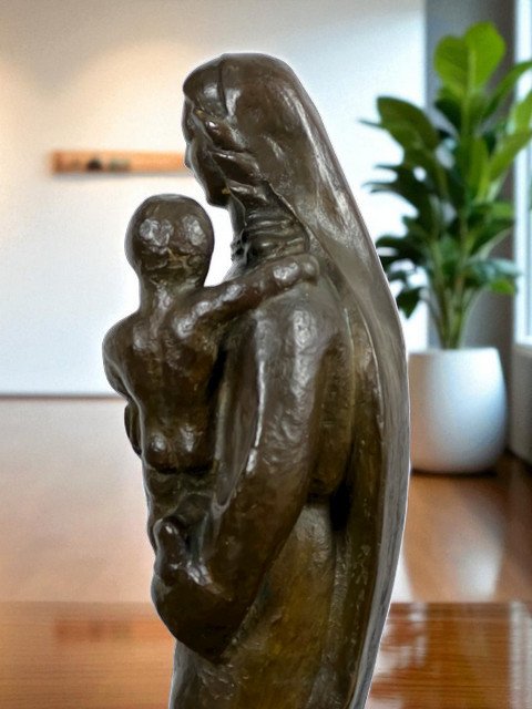 Ancient Patinated Bronze Representing The "virgin And Child" 42 Cm High-photo-3