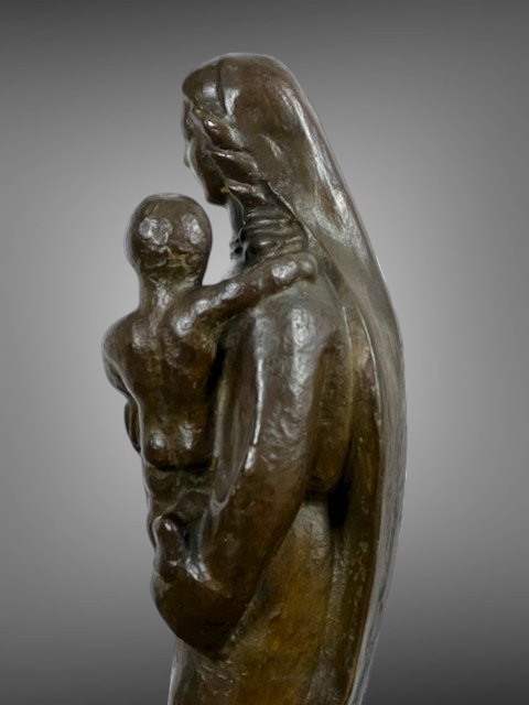 Ancient Patinated Bronze Representing The "virgin And Child" 42 Cm High-photo-3