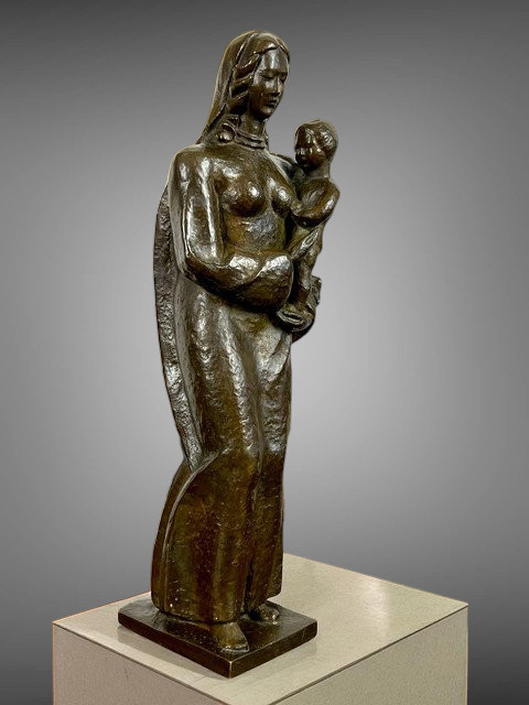 Ancient Patinated Bronze Representing The "virgin And Child" 42 Cm High
