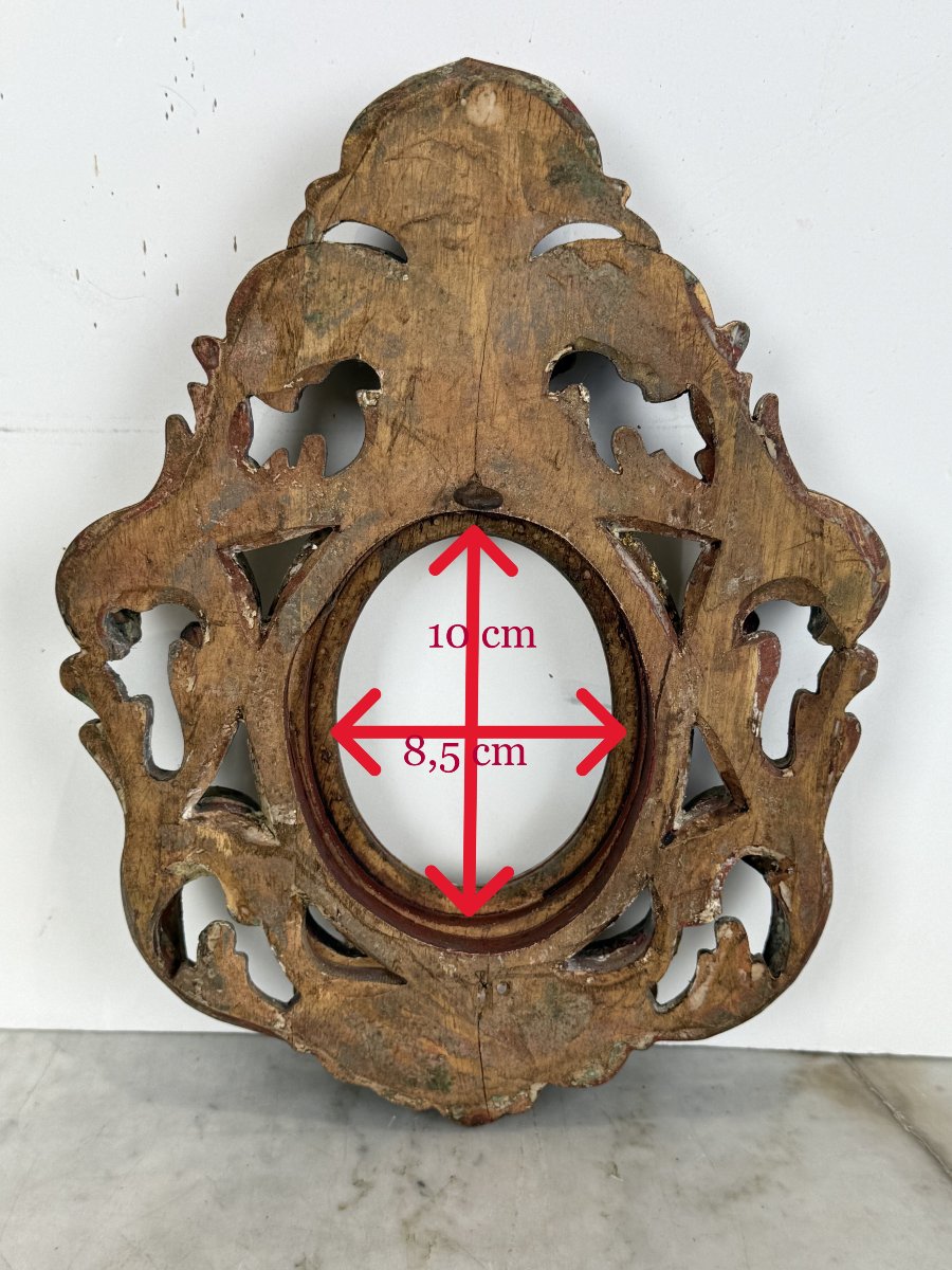 Monoxyl Oval Frame In Carved And Gilded Wood For Painting 10 Cm X 8.5 Cm-photo-5