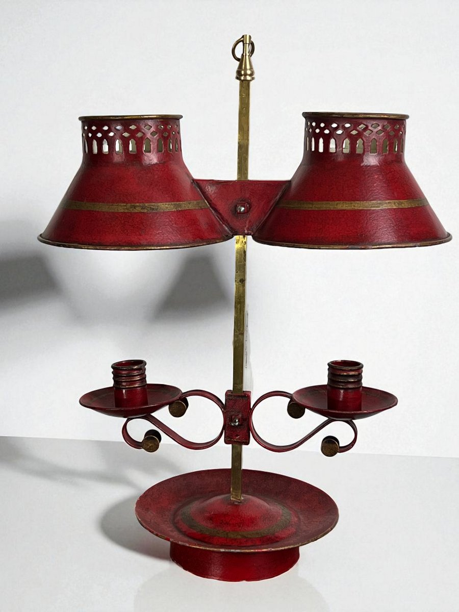 LAMPE BOUILLOTTE A DEUX LUMIÈRES EN TÔLE RÉGLABLE EN HAUTEUR ( non électrifier )-photo-3