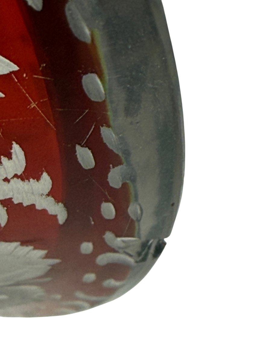 20th Century Round Bowl In Red Bohemian Crystal Decorated With Deer And Foliage-photo-6