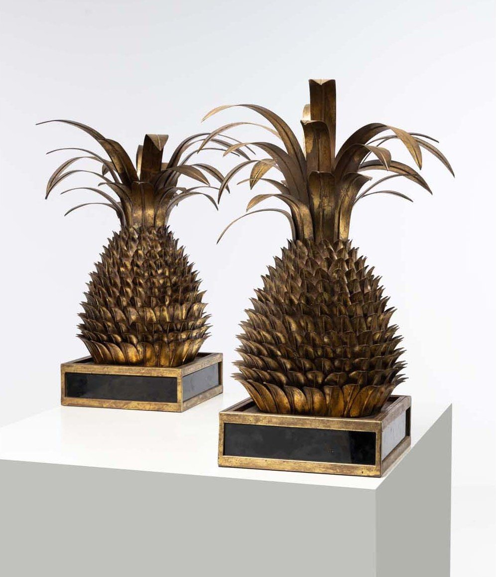 Pineapple-shaped Lamp. In The Style Of The 70s Jansen In Gold Metal-photo-1