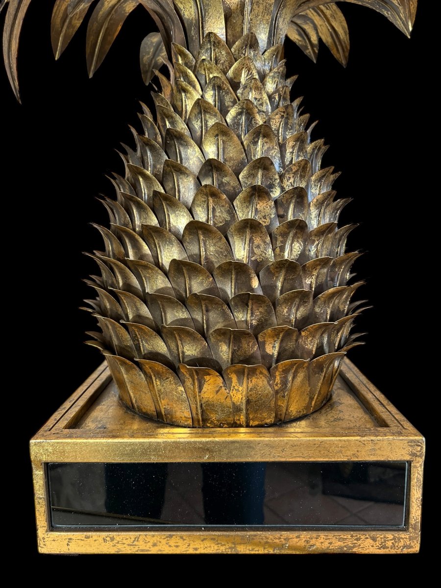 Pineapple-shaped Lamp. In The Style Of The 70s Jansen In Gold Metal-photo-7
