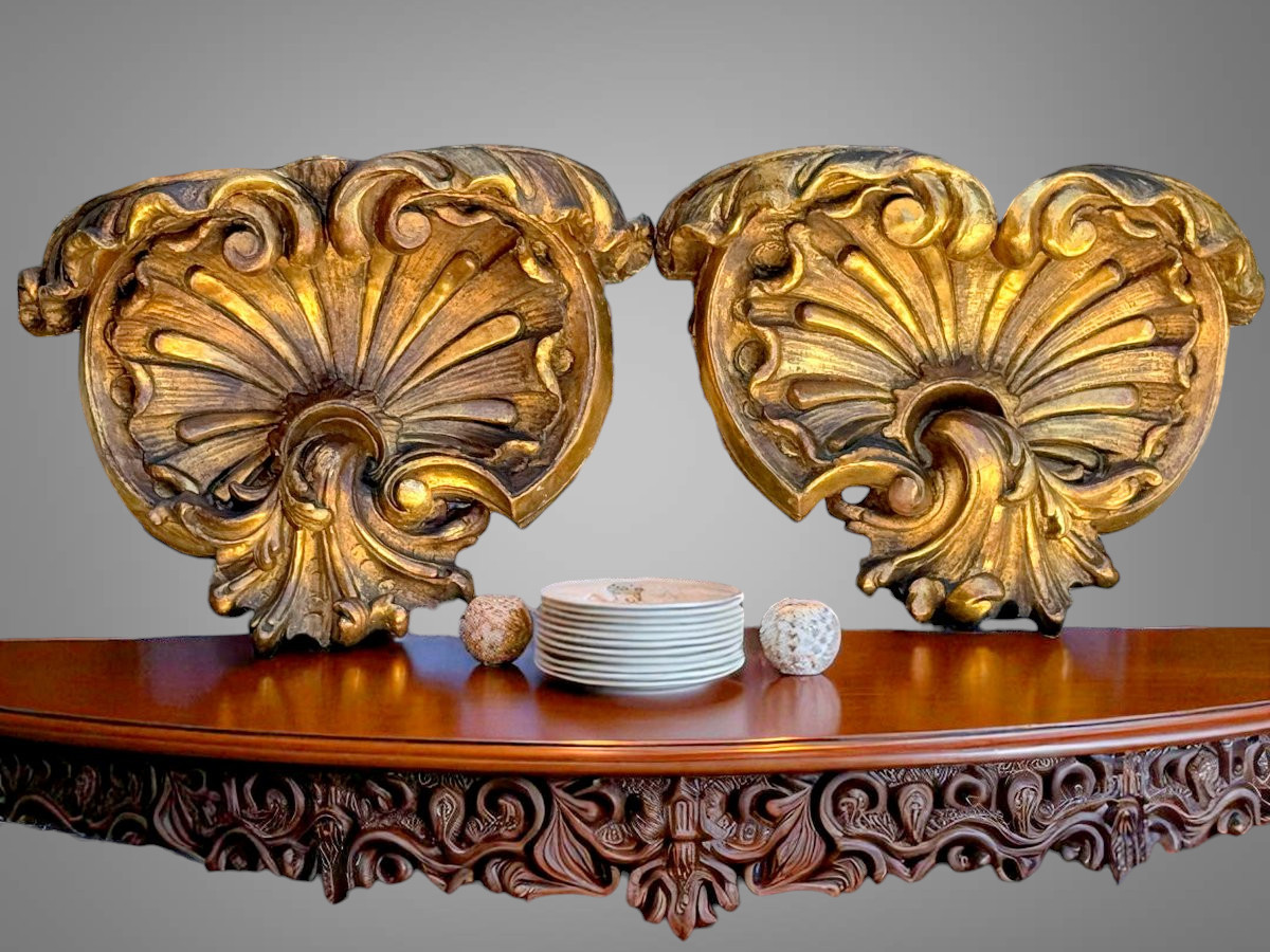 Pair Of Large Wall Consoles In Gilt And Carved Wood, Louis XV Period-photo-2