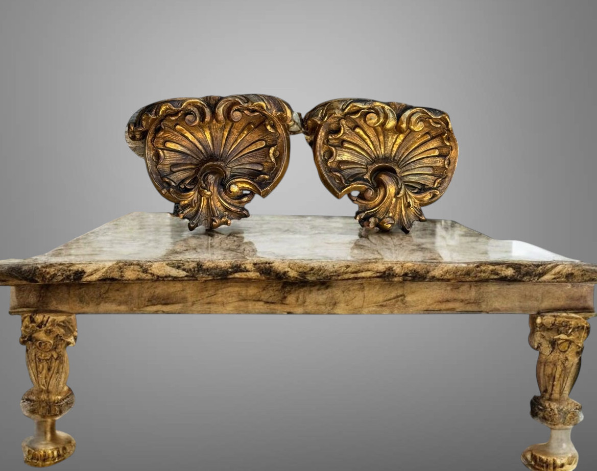 Pair Of Large Wall Consoles In Gilt And Carved Wood, Louis XV Period-photo-4