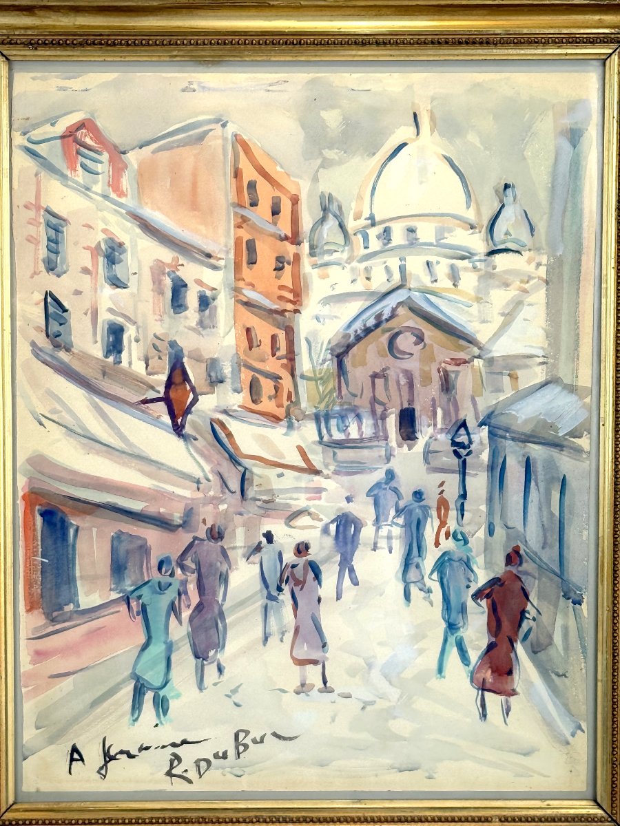 Roland Dubuc (painter Of Montmartre) Gouache Paper "the Sacred Heart In Paris"-photo-2
