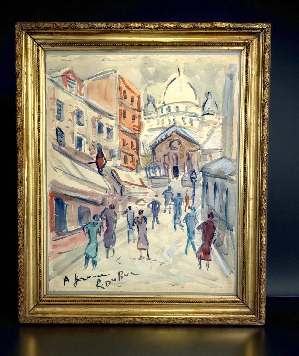 Roland Dubuc (painter Of Montmartre) Gouache Paper "the Sacred Heart In Paris"-photo-3