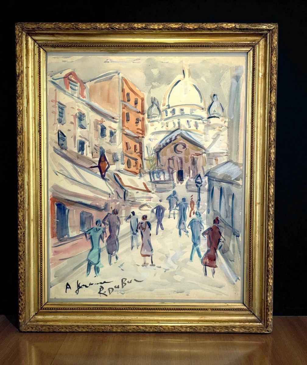 Roland Dubuc (painter Of Montmartre) Gouache Paper "the Sacred Heart In Paris"-photo-4