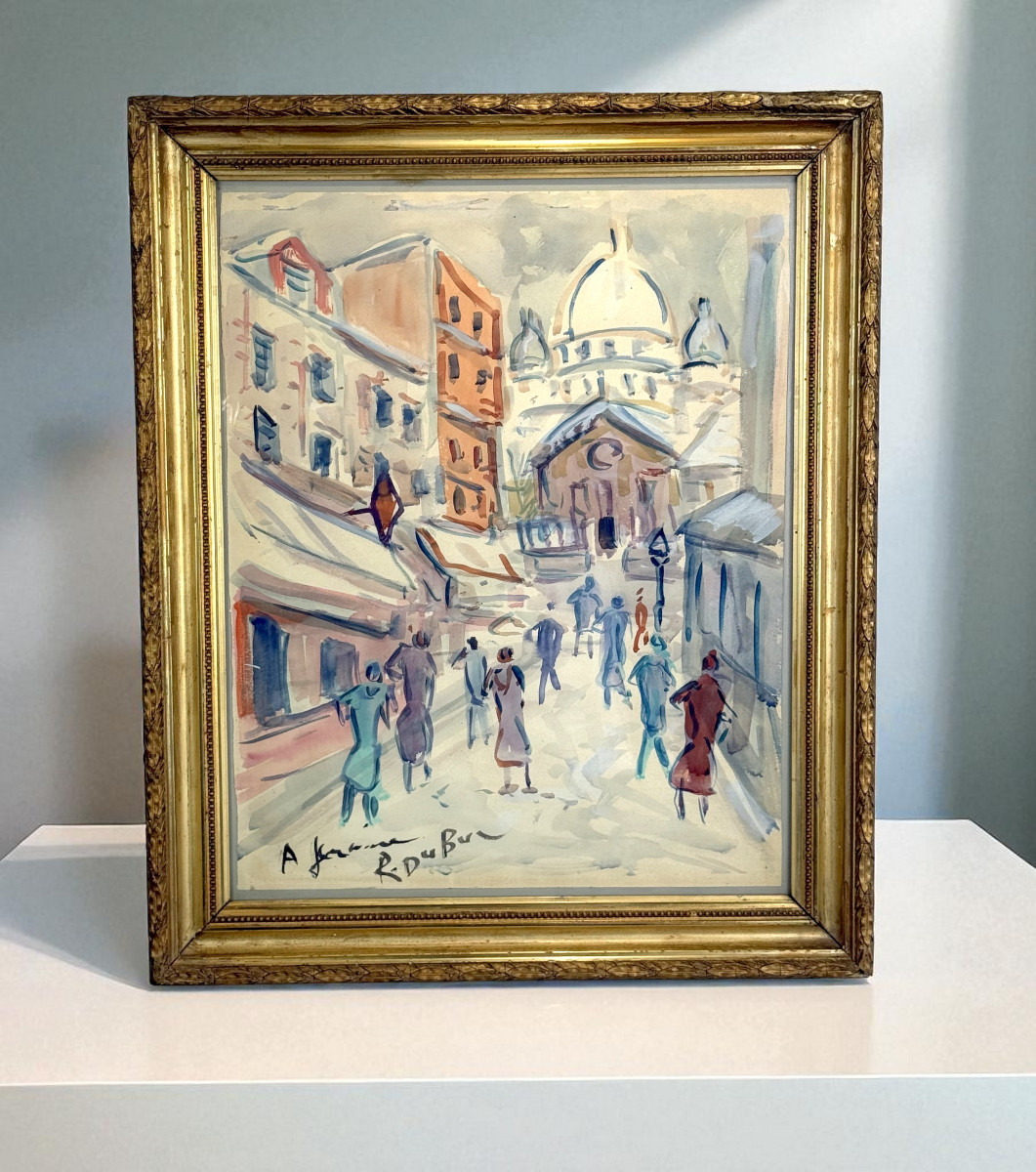 Roland Dubuc (painter Of Montmartre) Gouache Paper "the Sacred Heart In Paris"