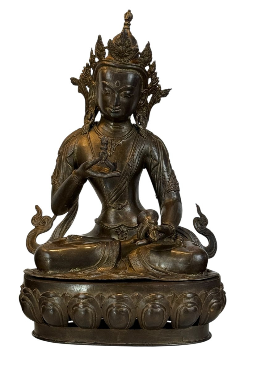 Large Pair Of Bronze Lamps Representing Tibetan Statues, Late 19th Century-photo-2