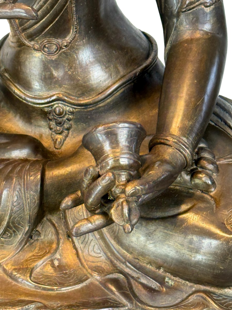 Large Pair Of Bronze Lamps Representing Tibetan Statues, Late 19th Century-photo-3