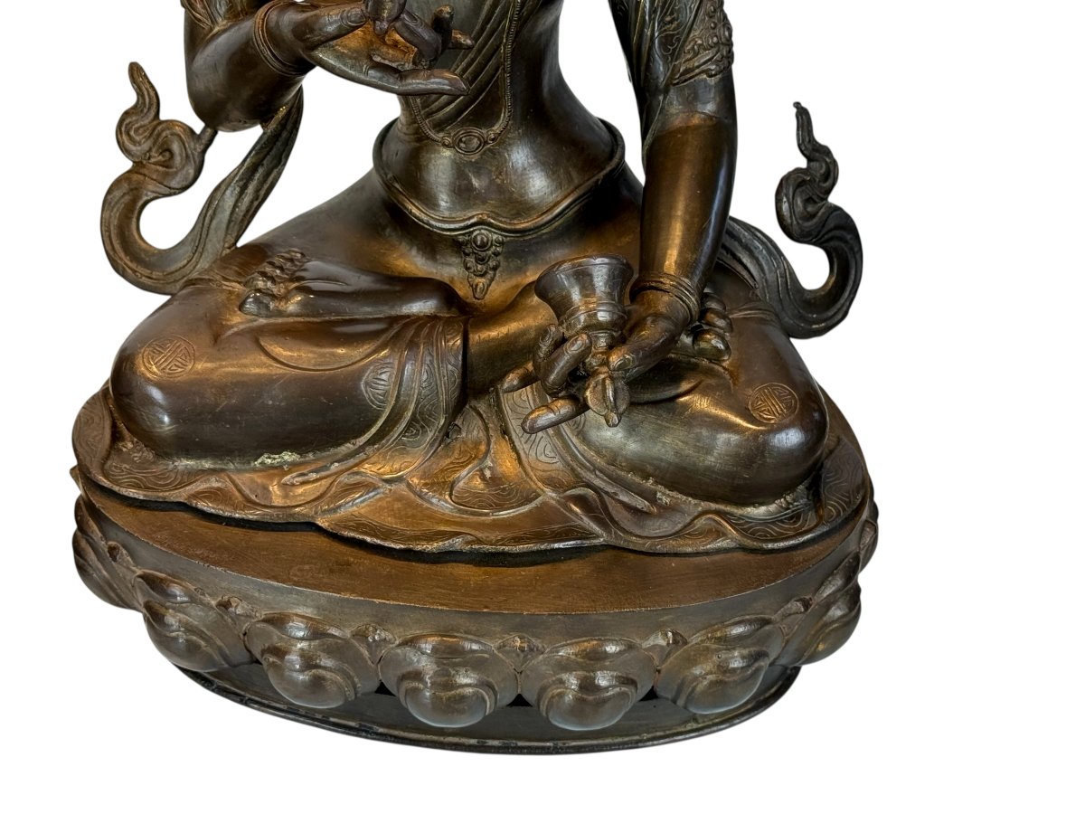 Large Pair Of Bronze Lamps Representing Tibetan Statues, Late 19th Century-photo-5