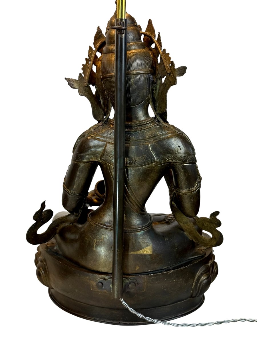 Large Pair Of Bronze Lamps Representing Tibetan Statues, Late 19th Century-photo-6