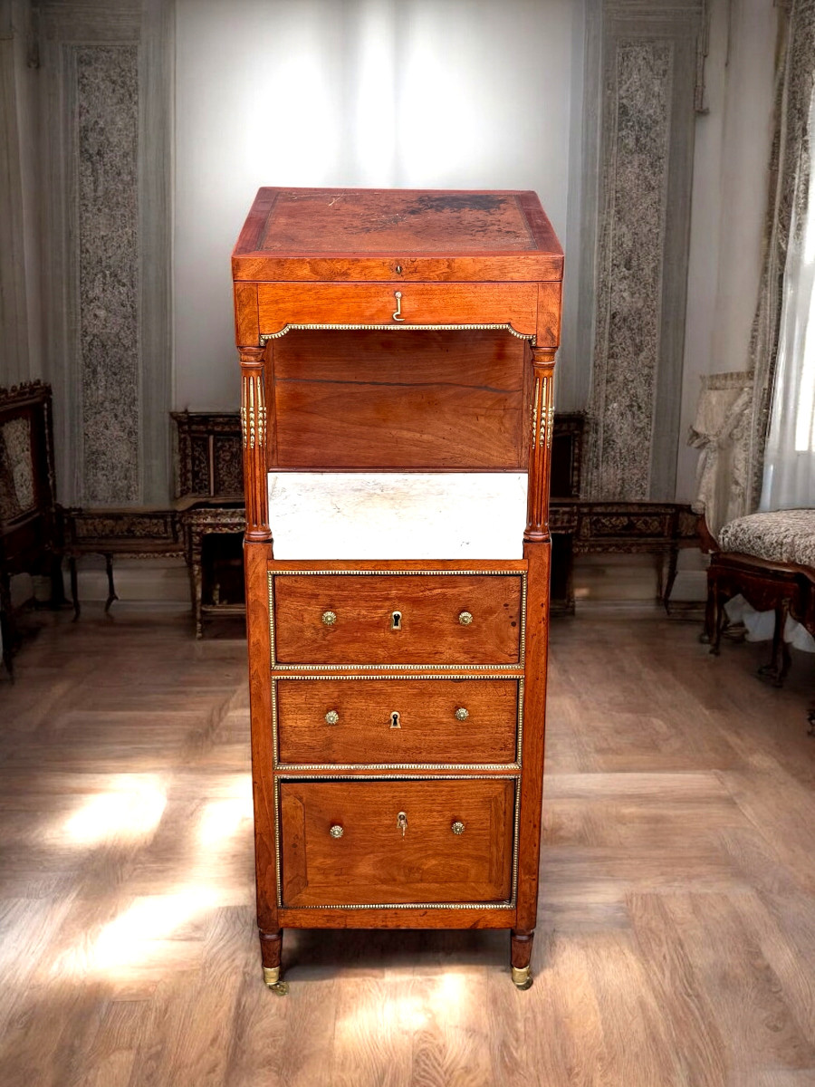 19th Century Mahogany Dressing Table/barber's Table With Leather Top And Mirror-photo-3