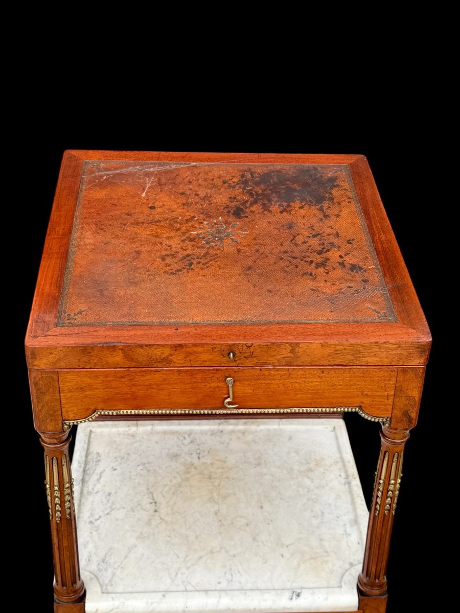 19th Century Mahogany Dressing Table/barber's Table With Leather Top And Mirror-photo-2