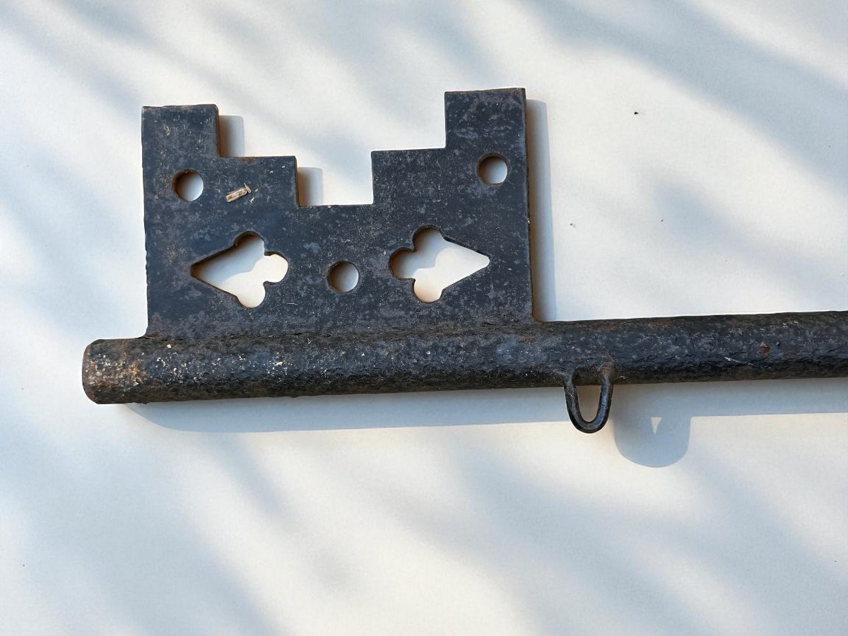 GRANDE ENSEIGNE DE SERRURIER DOUBLE FACES DU XVIIIe EN FER FORGÉ DE 87 CM DE LONG-photo-4