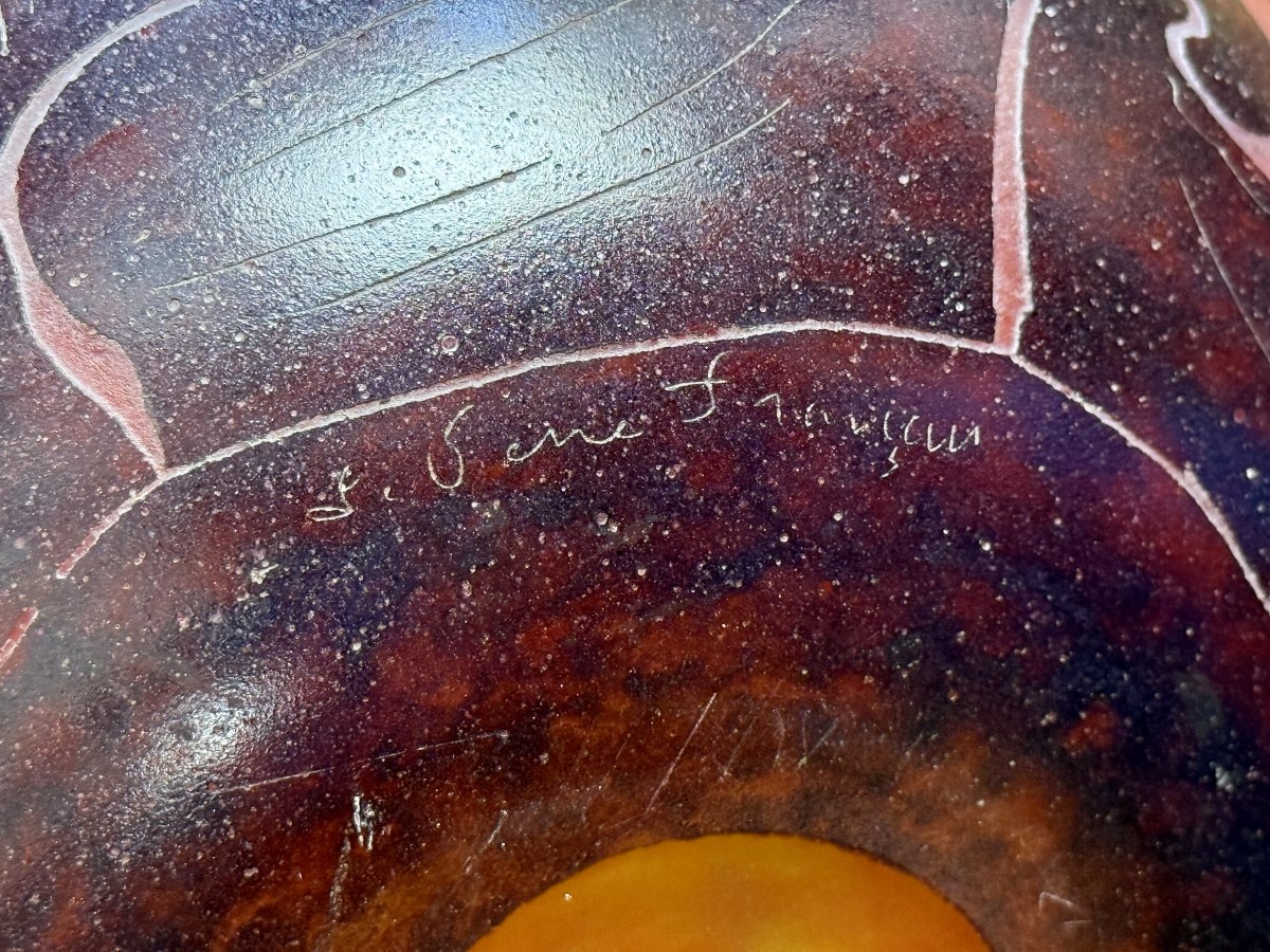 LE VERRE FRANÇAIS PICHET SIGNÉ EN VERRE DEGAGÉ A L ACIDE A DECOR DE CAMPANULES -photo-1
