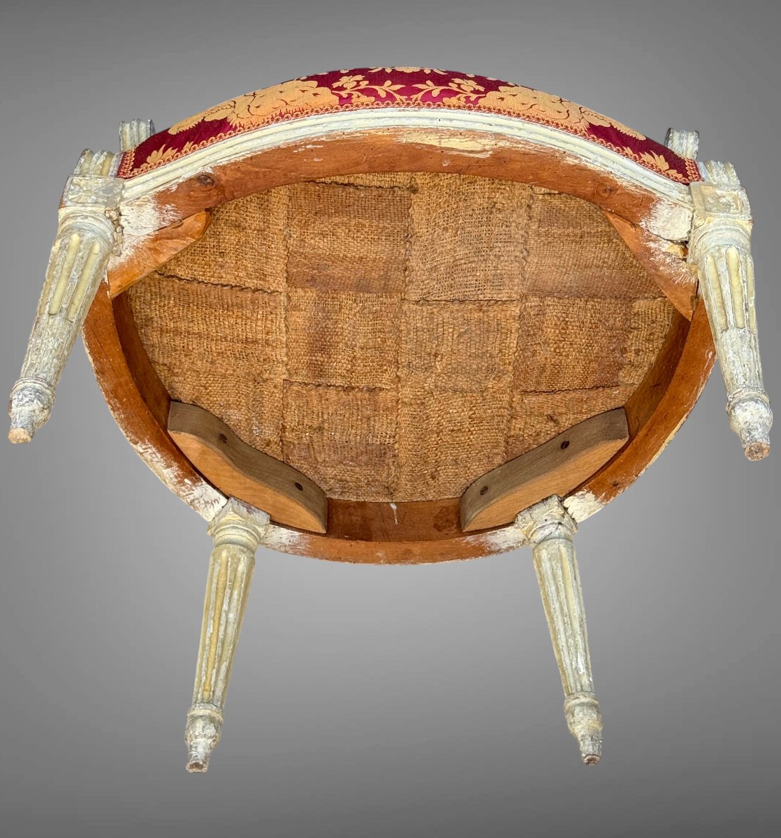 Pair Of 18th Century Louis XVI Armchairs In Lacquered Wood Covered In Fabric-photo-5