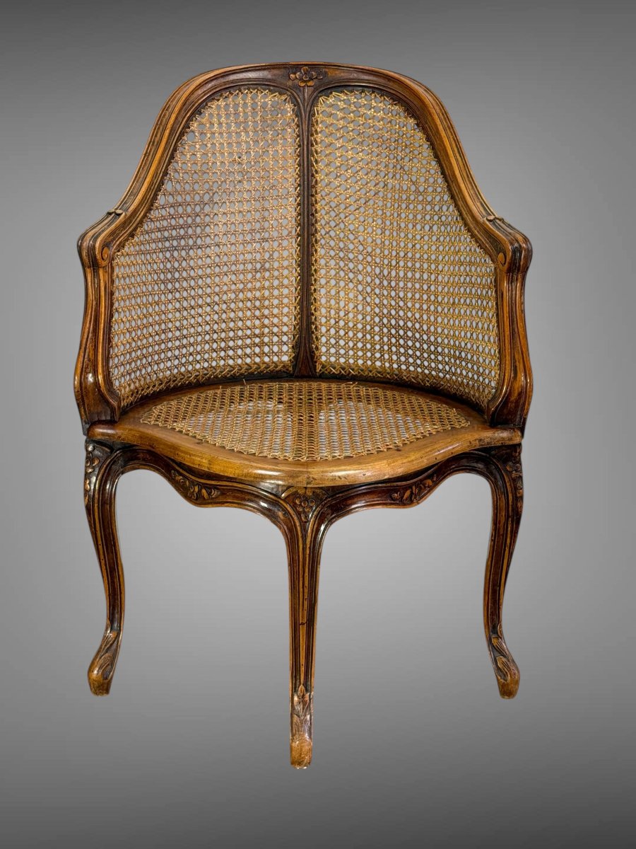 FAUTEUIL DE BUREAU EN NOYER ET CANNÉ " DIT COUILLARD " DU XIXe DE STYLE LOUIS XV-photo-2