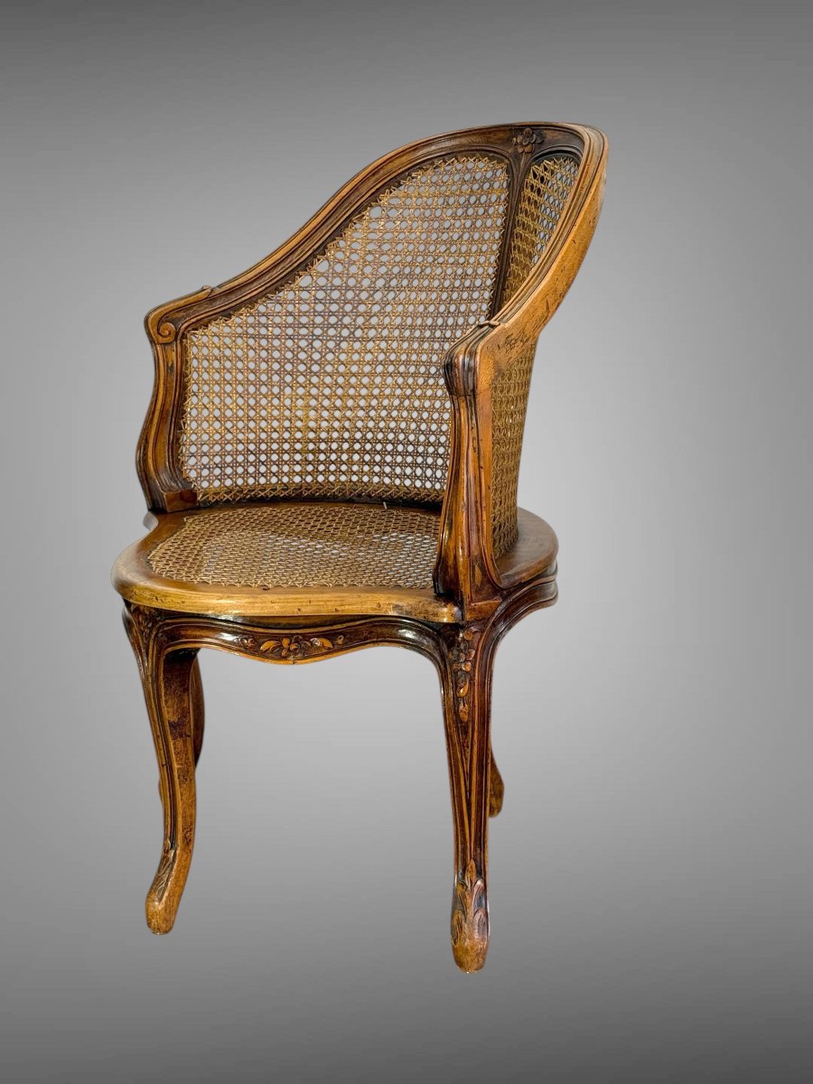 FAUTEUIL DE BUREAU EN NOYER ET CANNÉ " DIT COUILLARD " DU XIXe DE STYLE LOUIS XV-photo-3