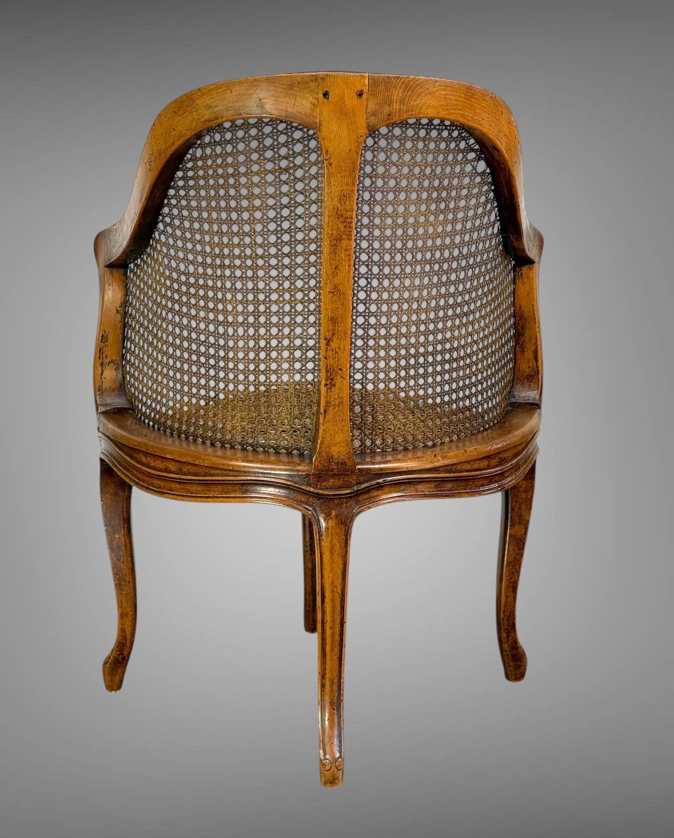 FAUTEUIL DE BUREAU EN NOYER ET CANNÉ " DIT COUILLARD " DU XIXe DE STYLE LOUIS XV-photo-4