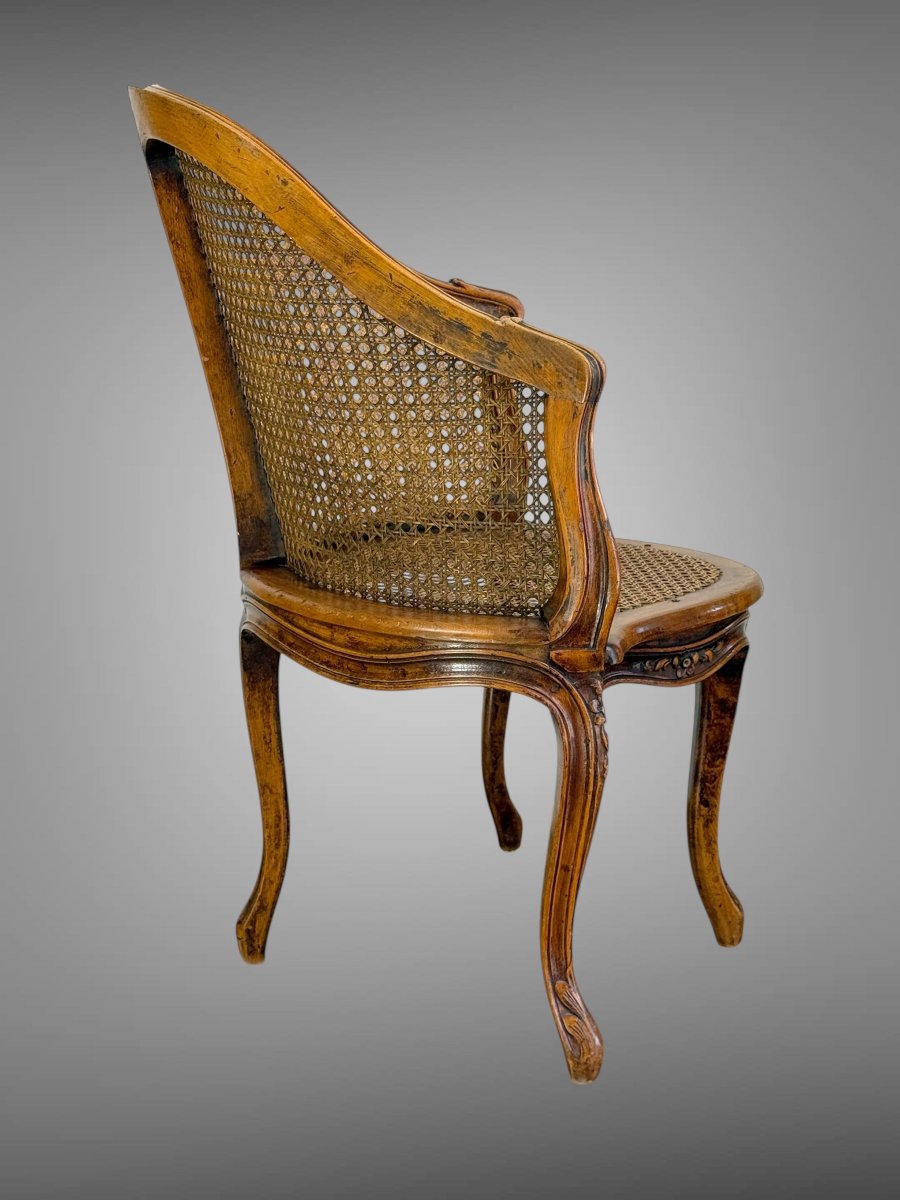 FAUTEUIL DE BUREAU EN NOYER ET CANNÉ " DIT COUILLARD " DU XIXe DE STYLE LOUIS XV-photo-2