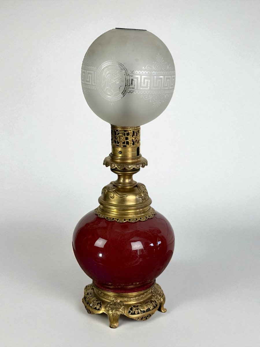 China Napoleon III Period Lamp In Ox Blood Ceramic Decorated With Gilt Bronze-photo-2