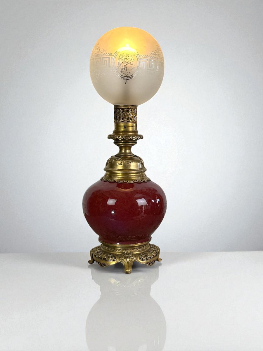 China Napoleon III Period Lamp In Ox Blood Ceramic Decorated With Gilt Bronze-photo-3