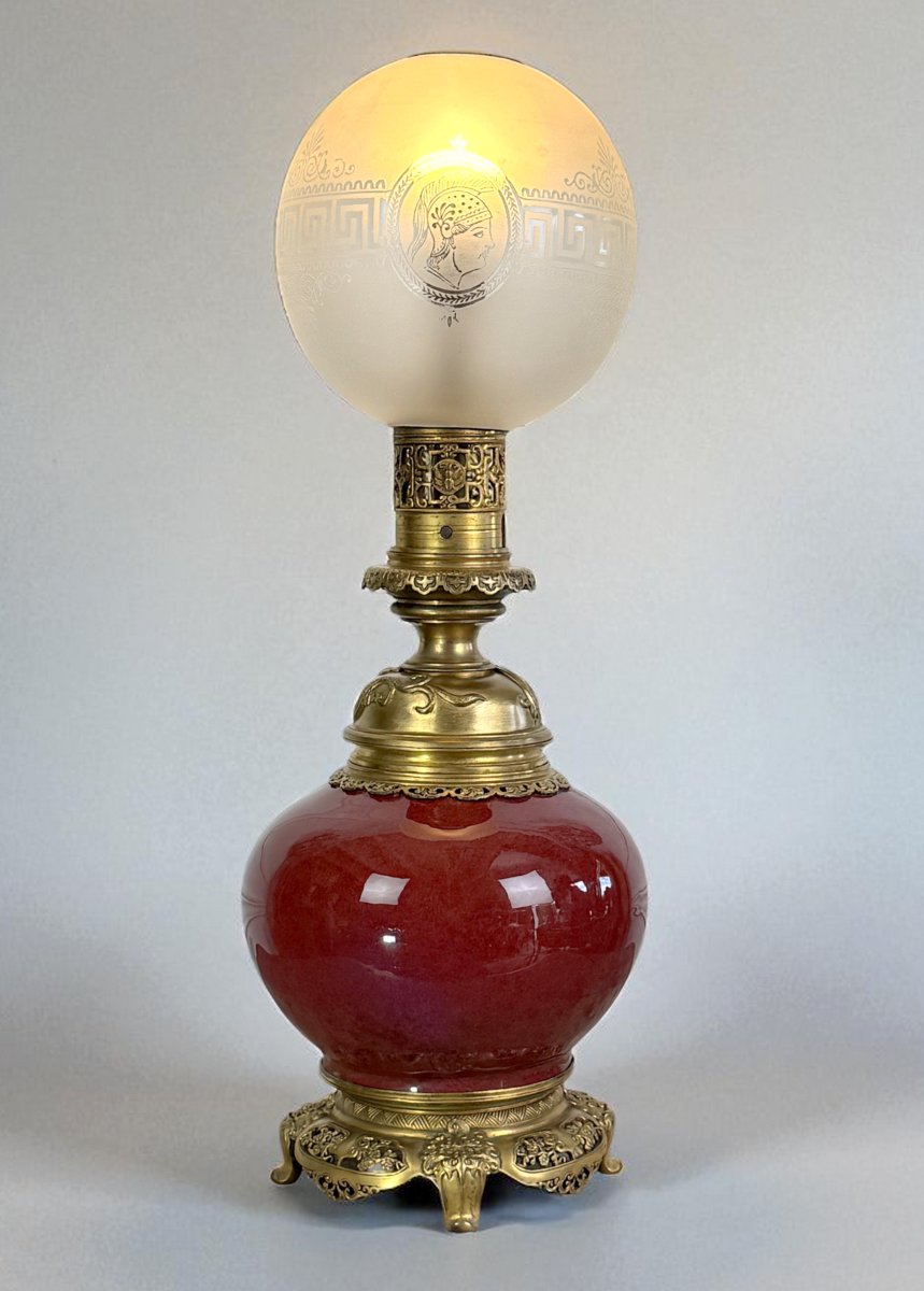 China Napoleon III Period Lamp In Ox Blood Ceramic Decorated With Gilt Bronze-photo-1