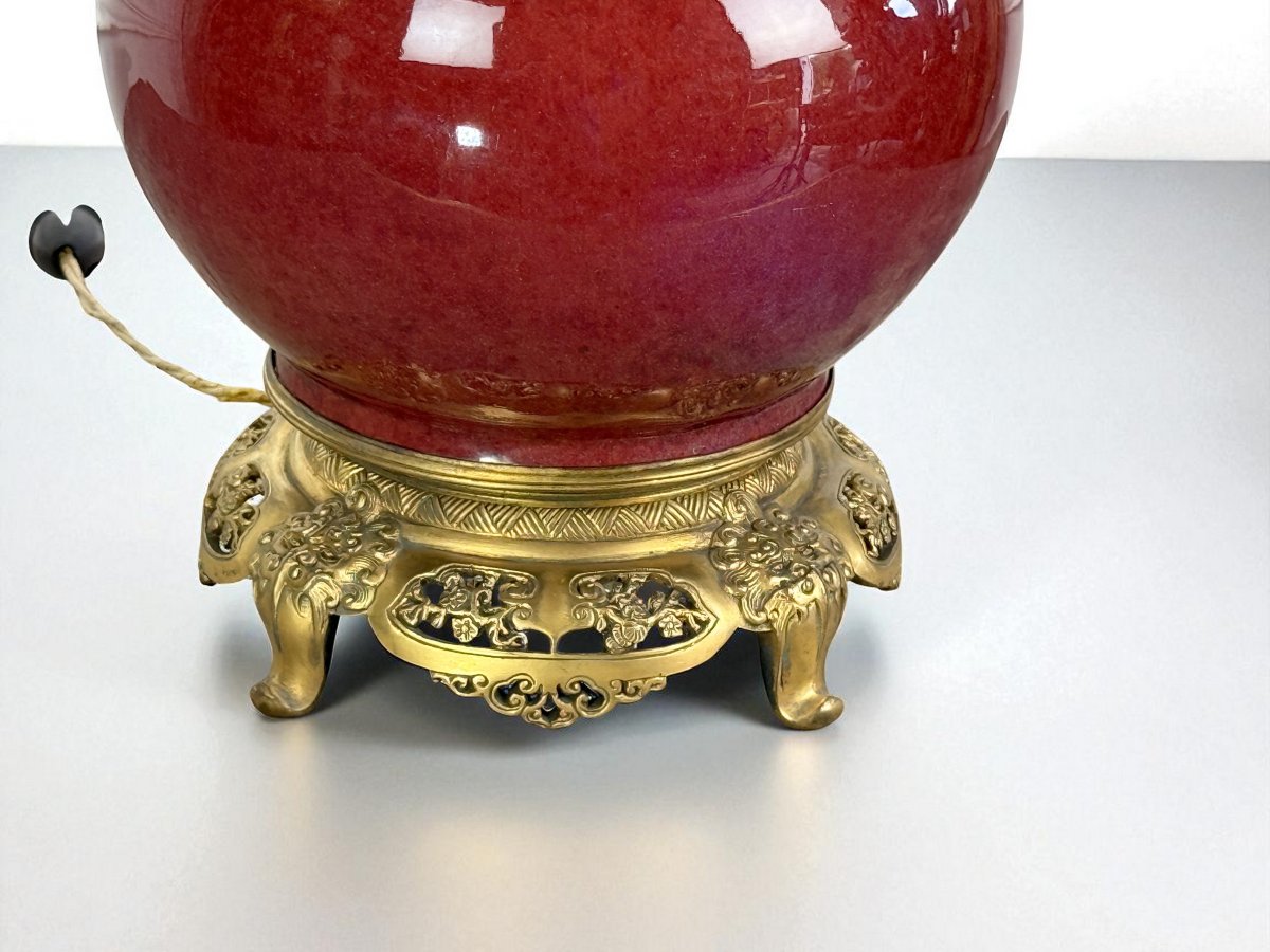 China Napoleon III Period Lamp In Ox Blood Ceramic Decorated With Gilt Bronze-photo-2