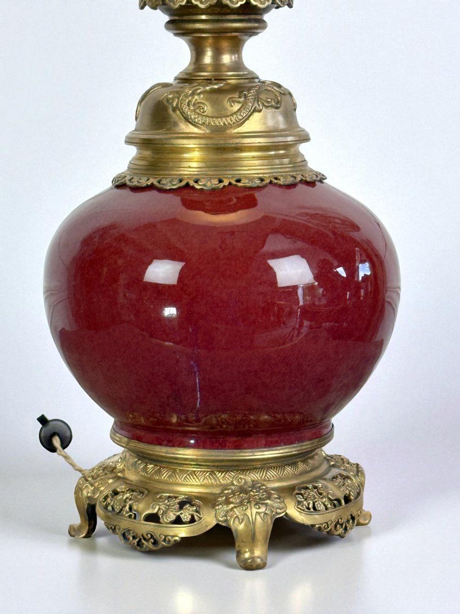 China Napoleon III Period Lamp In Ox Blood Ceramic Decorated With Gilt Bronze-photo-5