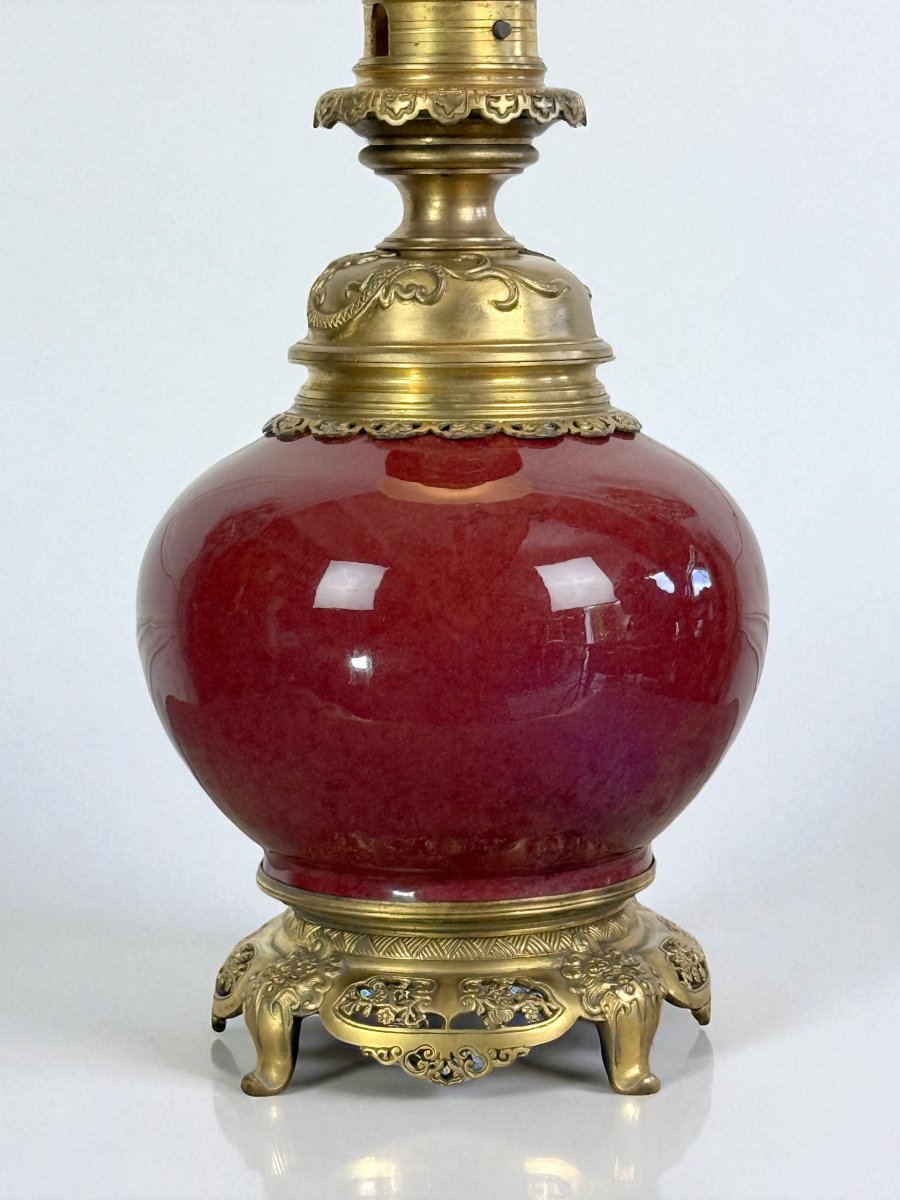 China Napoleon III Period Lamp In Ox Blood Ceramic Decorated With Gilt Bronze-photo-6