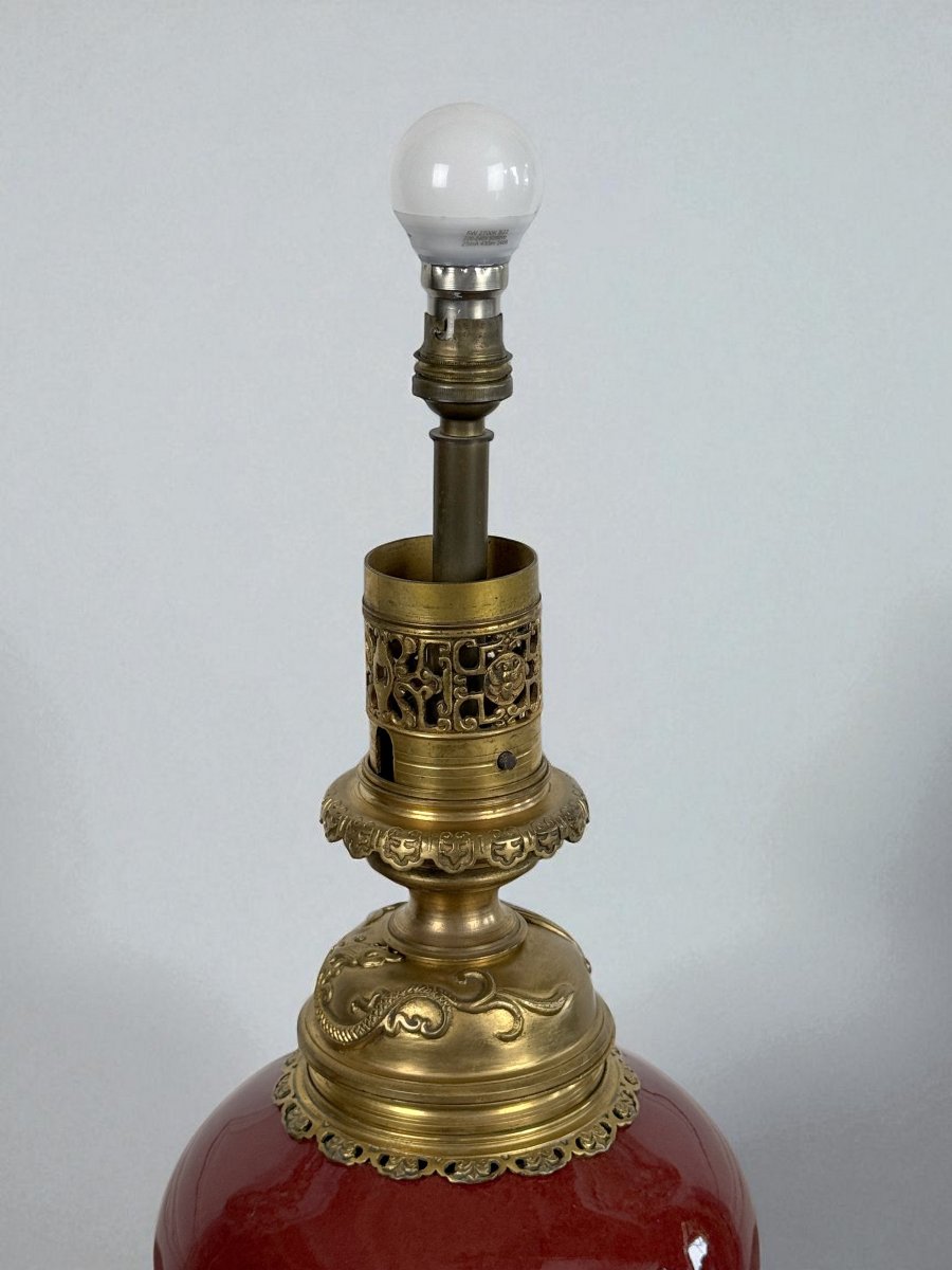 China Napoleon III Period Lamp In Ox Blood Ceramic Decorated With Gilt Bronze-photo-8