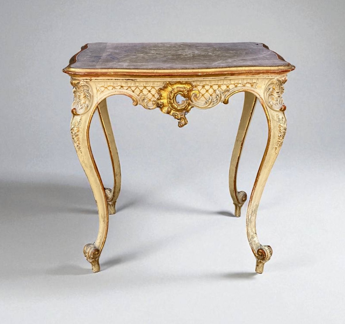 TABLE DE MILIEU ITALIENNE DU XIXe DE STYLE LOUIS XV EN BOIS PEINT ET DORÉ-photo-4