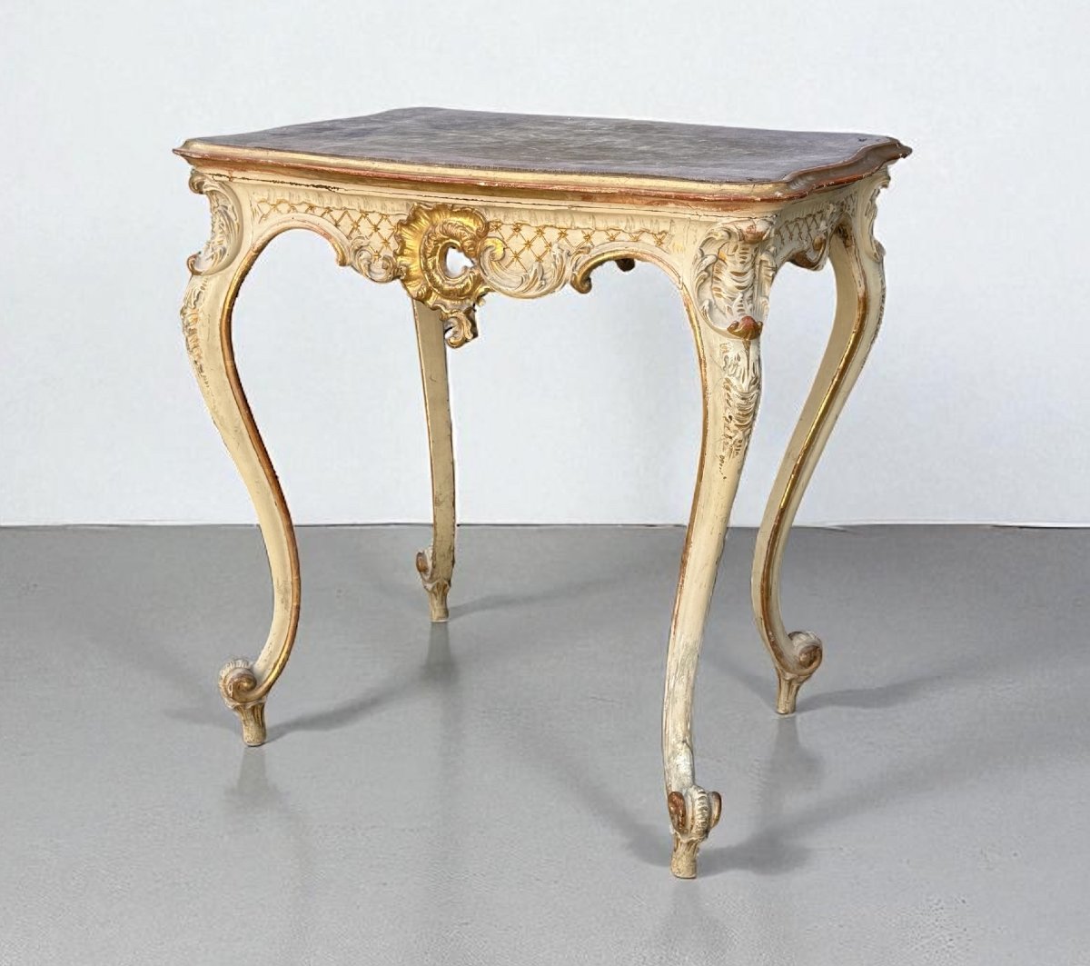 TABLE DE MILIEU ITALIENNE DU XIXe DE STYLE LOUIS XV EN BOIS PEINT ET DORÉ-photo-5