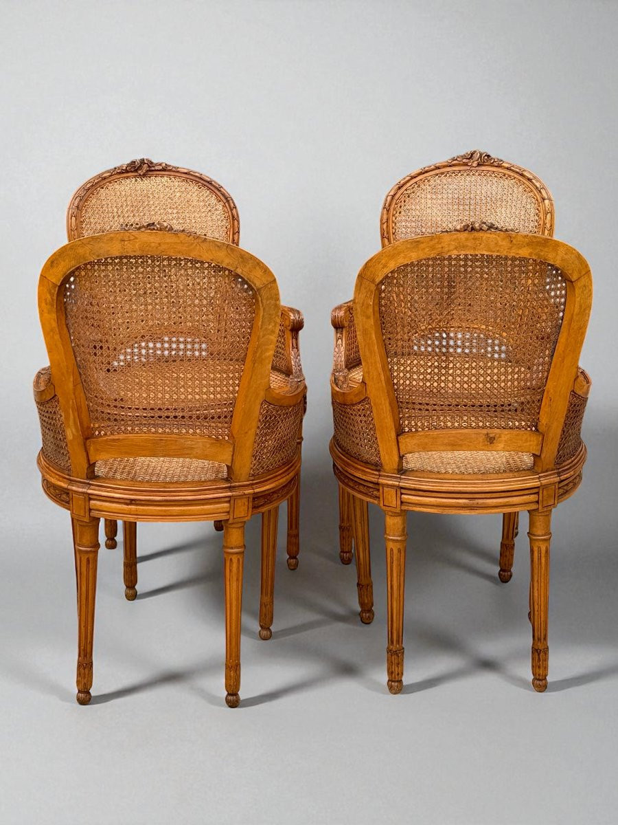 Set Of 4 Louis XVI Style Carved Walnut Cane Armchairs From The 1900s-photo-2
