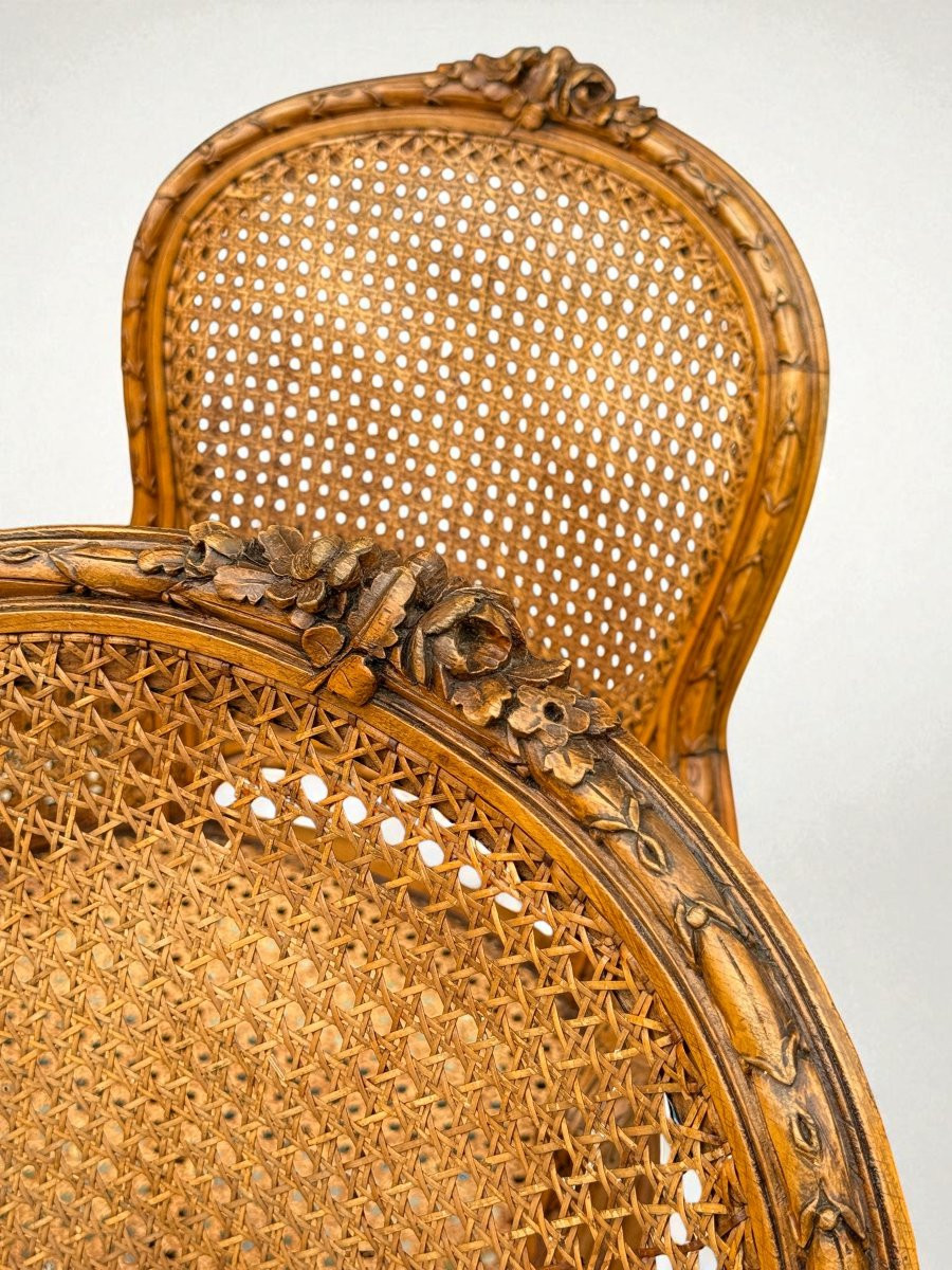 Set Of 4 Louis XVI Style Carved Walnut Cane Armchairs From The 1900s-photo-4