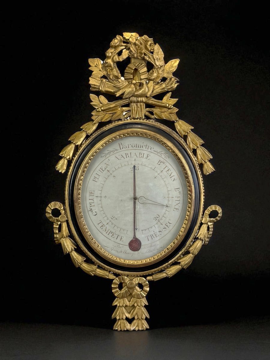 18th Century Louis XVI Period Barometer In Carved Gilt Wood (chevallier House In Paris)-photo-3