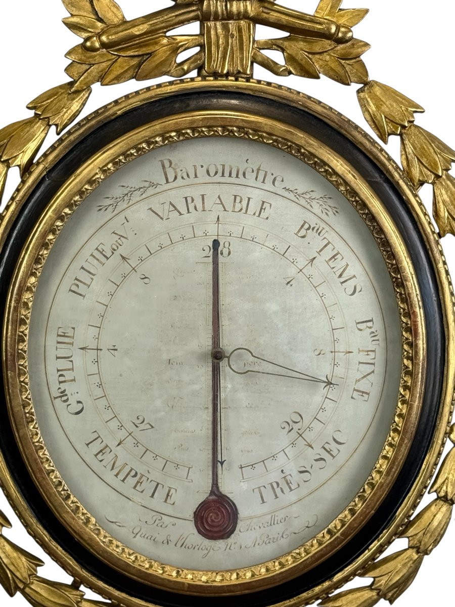 18th Century Louis XVI Period Barometer In Carved Gilt Wood (chevallier House In Paris)-photo-4