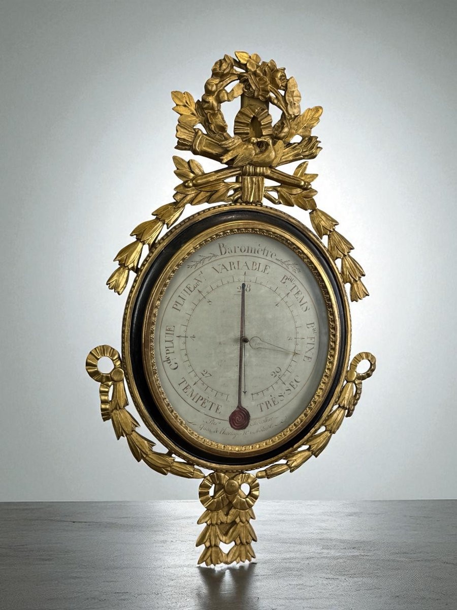 18th Century Louis XVI Period Barometer In Carved Gilt Wood (chevallier House In Paris)-photo-2