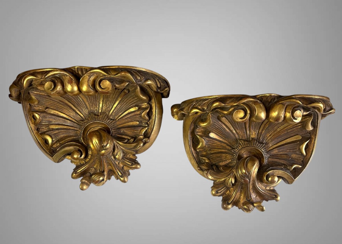 Pair Of Large Wall Consoles In Gilt And Carved Wood, Napoleon III Period-photo-2