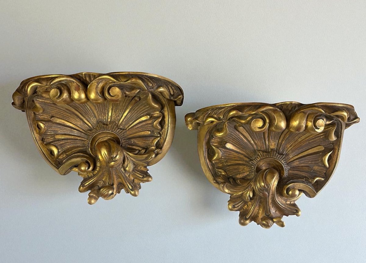 Pair Of Large Wall Consoles In Gilt And Carved Wood, Napoleon III Period-photo-4