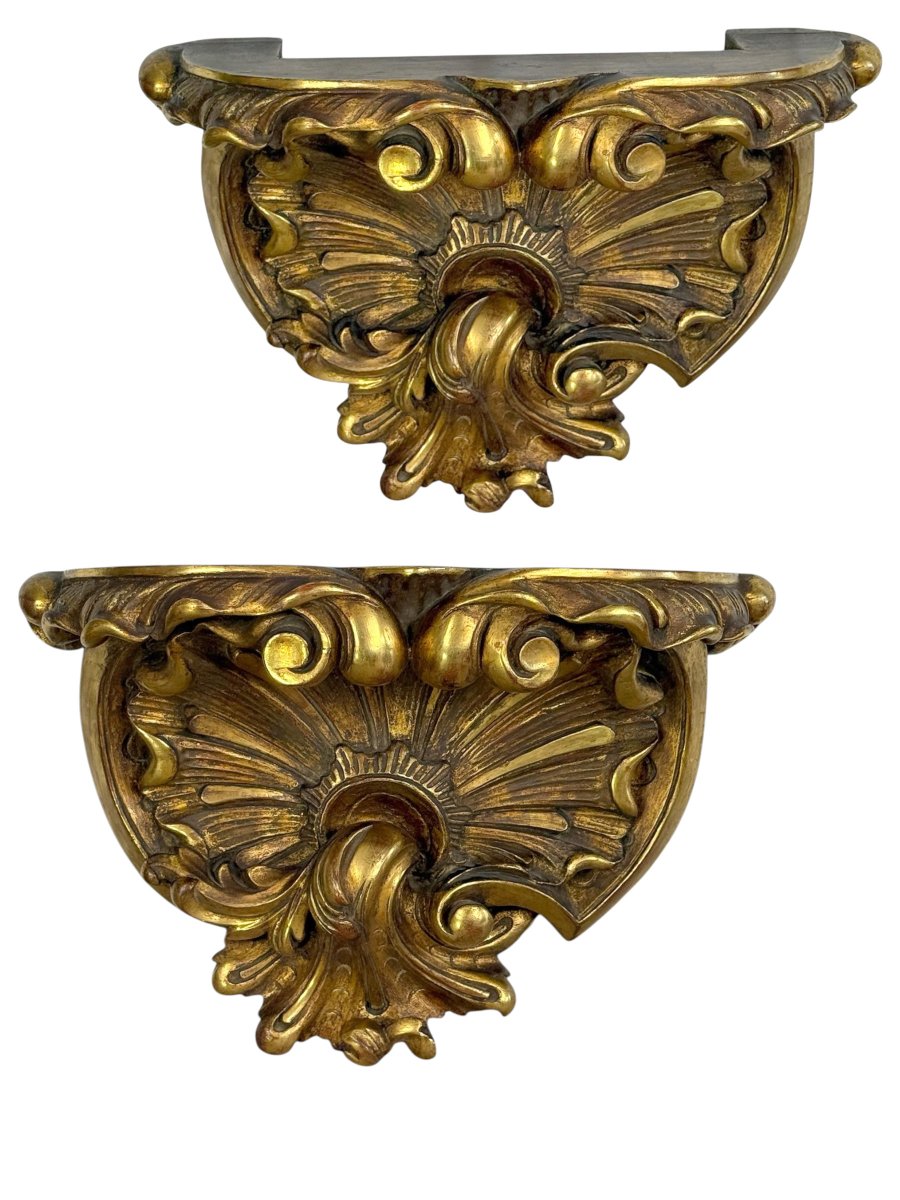Pair Of Large Wall Consoles In Gilt And Carved Wood, Napoleon III Period-photo-8