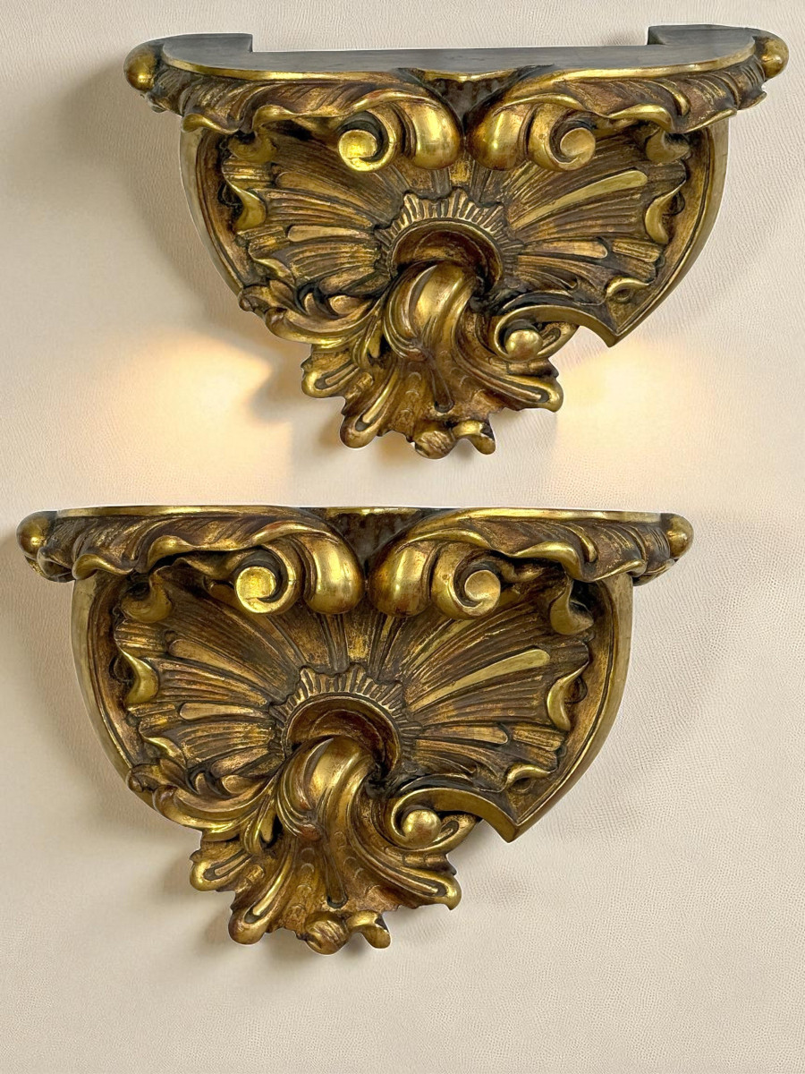 Pair Of Large Wall Consoles In Gilt And Carved Wood, Napoleon III Period