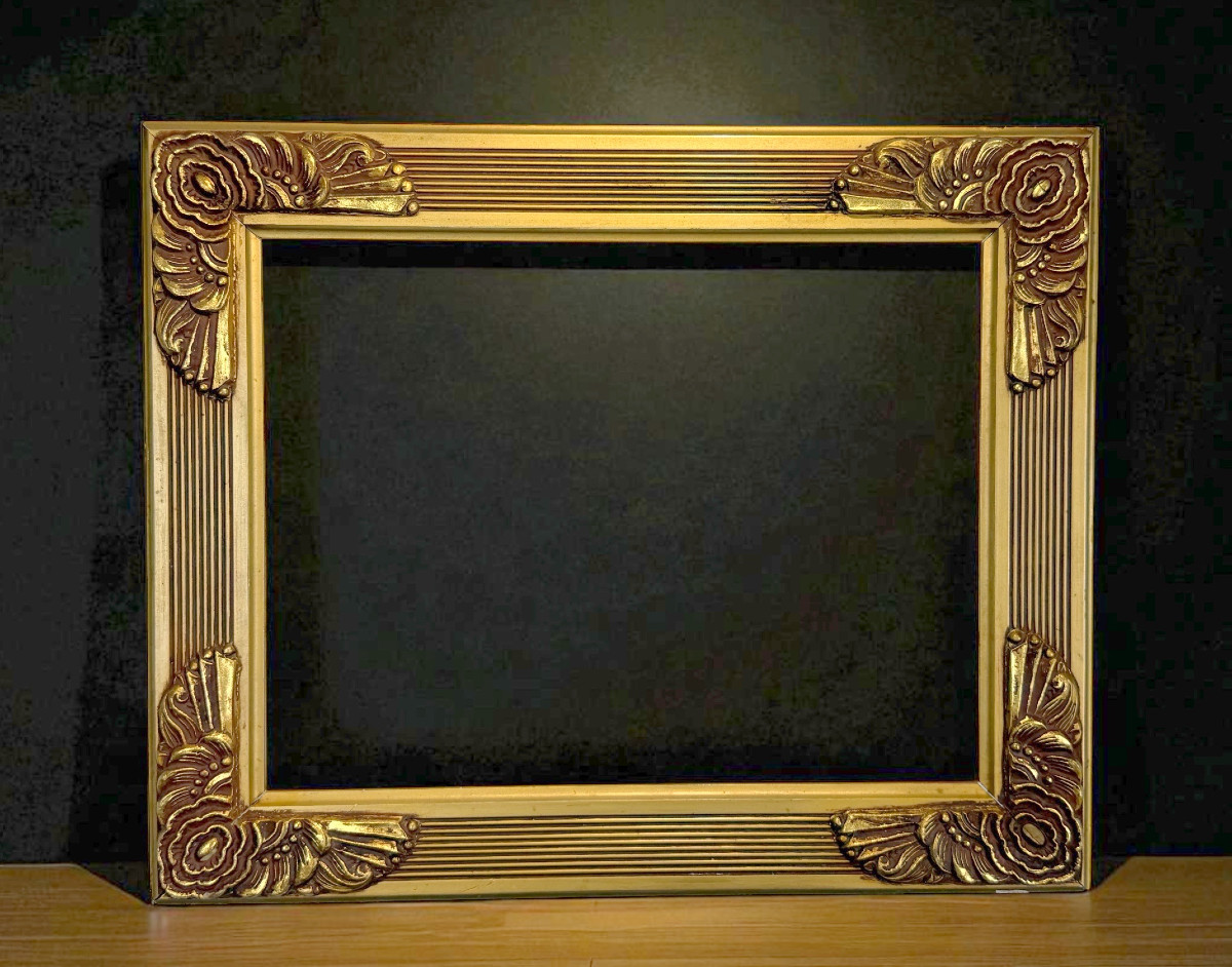 CADRE ART DECO EN BOIS ET STUC DES ANNÉES 30 POUR PEINTURE 27,5 CM X 21,3 CM-photo-2