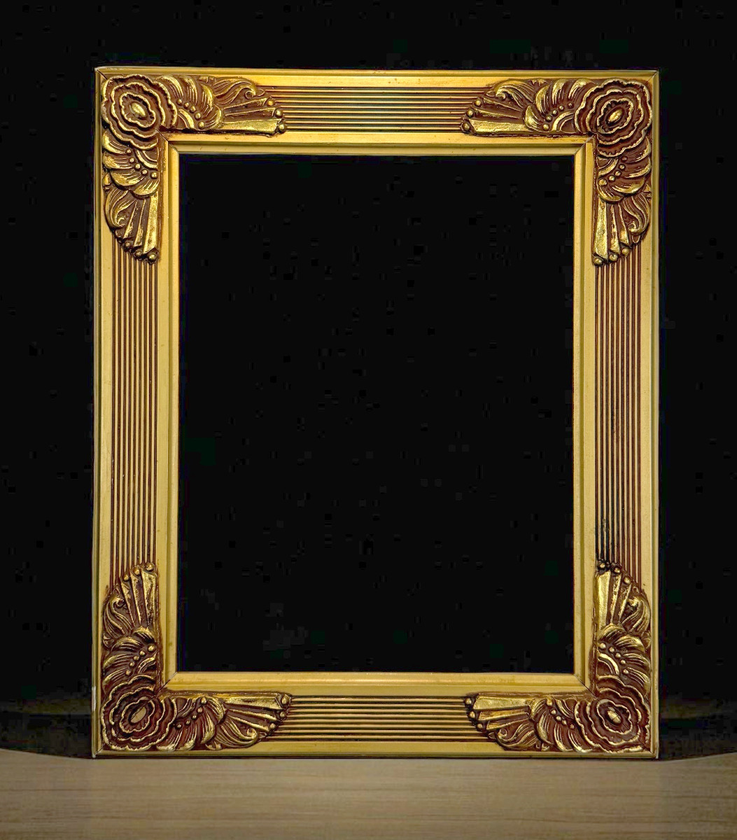CADRE ART DECO EN BOIS ET STUC DES ANNÉES 30 POUR PEINTURE 27,5 CM X 21,3 CM