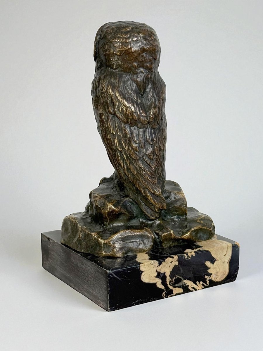 PORTE MONTRE EN BRONZE SIGNÉ H.RISCH REPRESENTANT UNE CHOUETTE ET SON SERPENT-photo-3